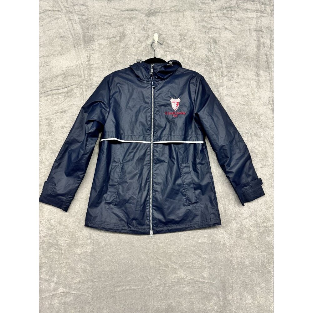 GIRLS WOMEN ST JOSEPHS ACADEMY NEW ORLEANS SCHOOL BLUE REFLECTIVE RAIN COAT MEDI